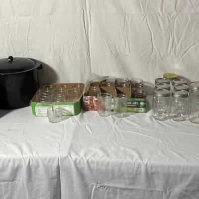 Various Canning Supplies And Glassware 