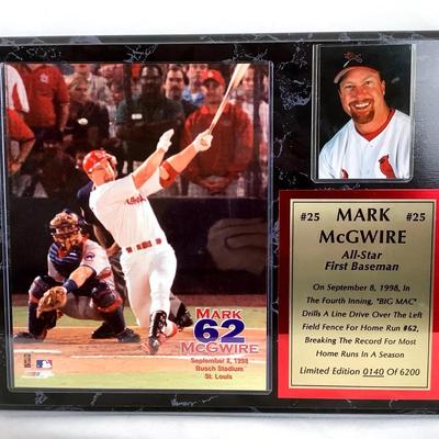 Mark McGwire #62 Record-Breaking Home Run Commemorative Plaque – St. Louis Cardinals – Limited Editi