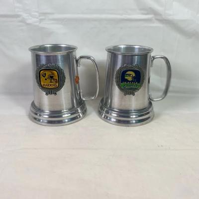 New Old Stock- NFL Aluminum Beer Steins – Raiders & Seahawks Pair