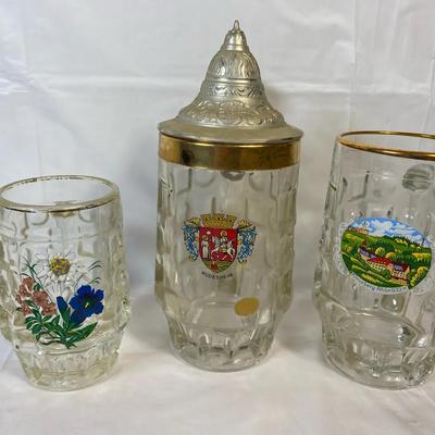 Vintage Italian Beer Stein & Glasses – Lidded Stein, Scenic & Floral (3-Piece Lot)