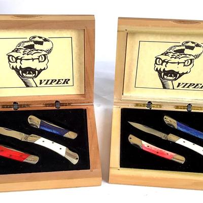 Viper Folding Knife Presentation Sets (2) – Complete Sets in Wooden Display Boxes
