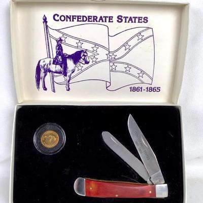 Confederate States Commemorative Pocket Knife & Coin Display Set
