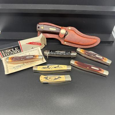 Large Vintage Schrade Knife Lot – Uncle Henry, Old Timer, Kamp-King, Fixed Blade & Boxes