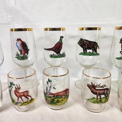 Handcrafted Hand-Painted German Eingerbrannt Glassware Set w/ Gold Rim – Hunting Sc Glassware Lot #1