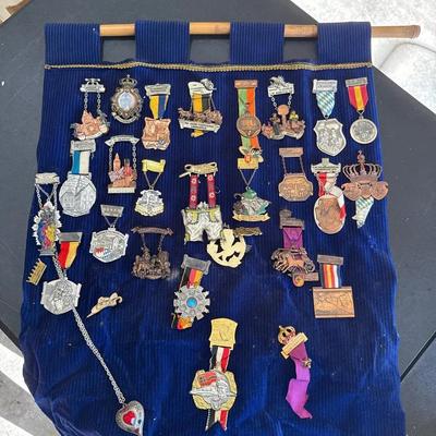Large Collection of German Volkswanderung Medals on Velvet Display Banner (1970s)