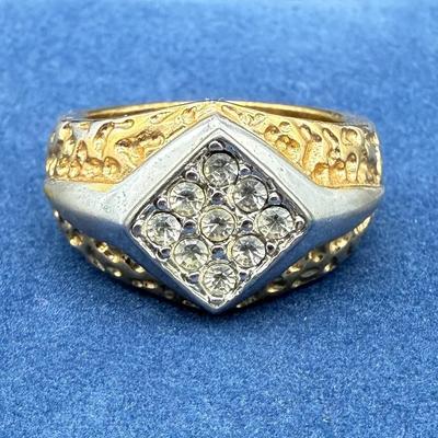 Vintage 10K Gold Men’s Ring w/ Diamond Chips – Two-Tone Nugget Style – Size ~9.25 – 10g