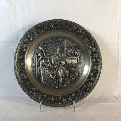 Decorative Pewter Plate – Figural Relief Scene
