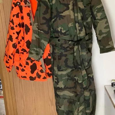 Hunting Clothing Lot – Camo Jacket & Pants w/ Blaze Orange Gear