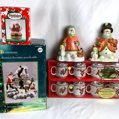 Christmas Décor & Serveware Lot – Snowman Figurines, Holiday Mugs & Table Décor