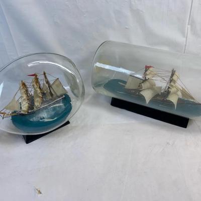 Vintage Ship in a Bottle & Glass Dome Sailing Ship Models – Nautical Decor Lot