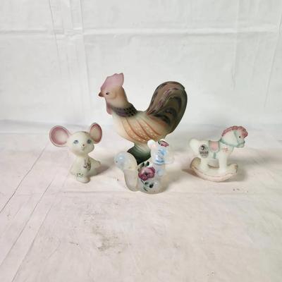 Vintage Fenton Hand-Painted Glass Animal Figurine Lot – Rooster & Mice, Signed USA