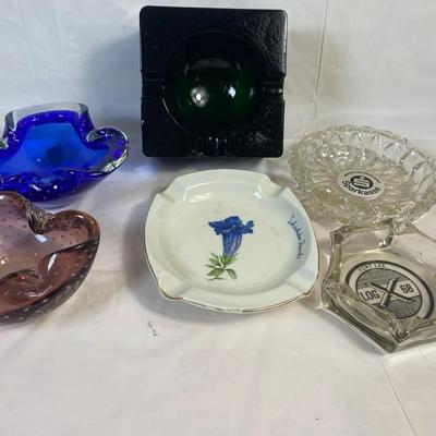 Vintage Glass & Porcelain Ashtrays – Assorted Colors & Designs, Mid-Century Style Collection