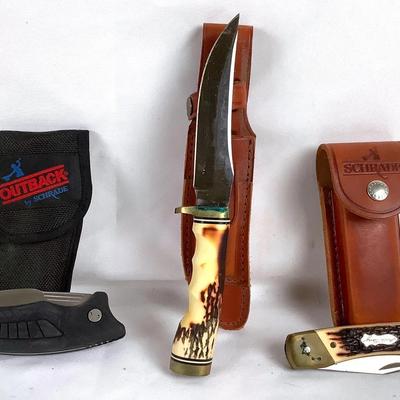 Mixed Knife Lot – Fixed Blade & Folding Knives w/ Sheaths