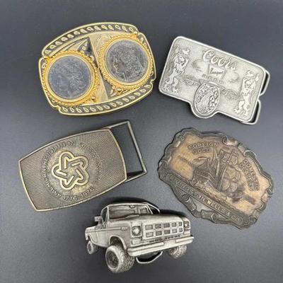 Lot of 5 Vintage Belt Buckles – Coors, American Bicentennial, Livingston Wells & Novelty Designs
