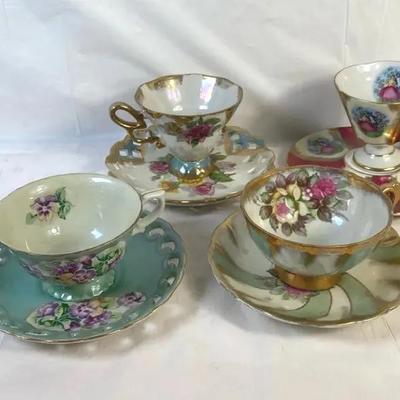 Vintage Teacup & Saucer Sets – Floral Designs with Gold Trim