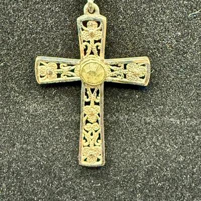 Vintage 835 Silver Openwork Filigree Cross Pendant Necklace
