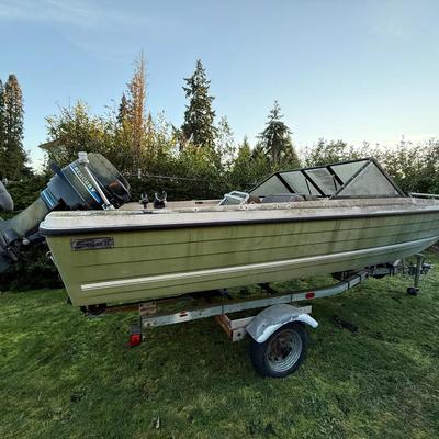 Vintage Seawirl Fiberglass Fishing Boat w/ Mercury 80HP, Trailer & Trolling Motor