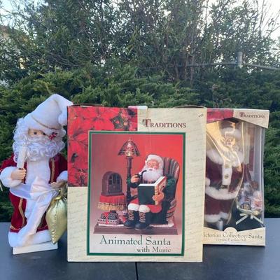 Three Christmas Santa Figurines – Two Boxed, One Unboxed