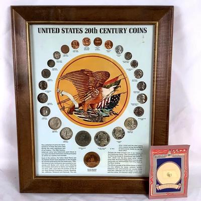 Framed United States 20th Century Coin Collection Display w/ Bonus Commemorative Coin