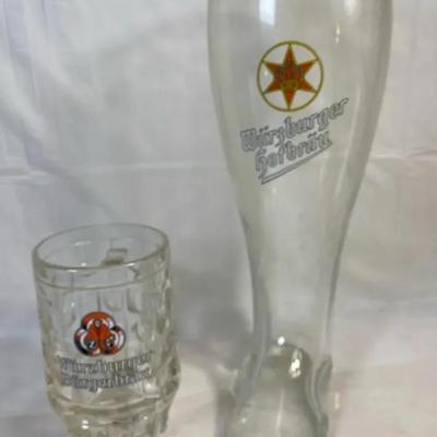 Würzburger Hofbräu German Beer Glass Lot – Tall Boot & Small Stein