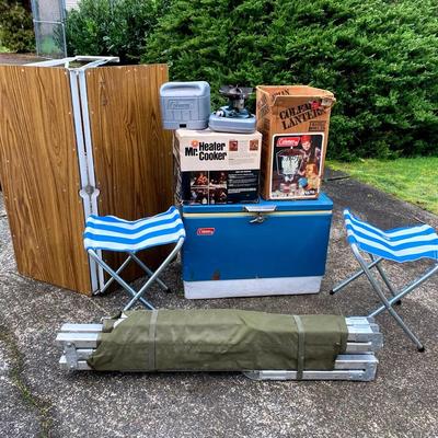Vintage Coleman Camping Lot – Stove, Lantern, Cooler, Chairs & Accessories