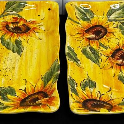 Set of hand-painted sunflower serving plates