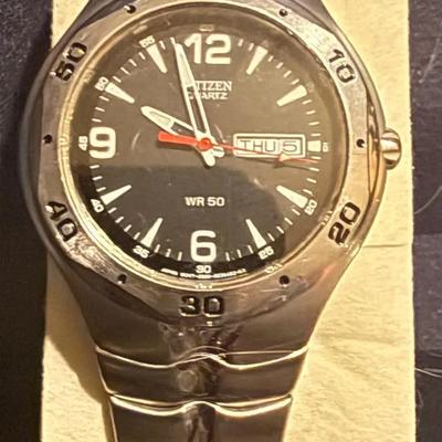 Citizen Men’s Quartz Watch – Black Dial, Day/Date, WR 50, Stainless Steel Bracelet