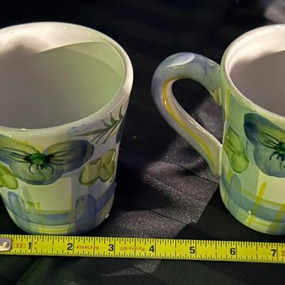 Hand-Painted Floral Pansy Stoneware Mugs – Set of 2 (4.25”)