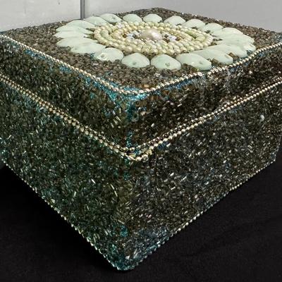 Hand-Beaded Decorative Keepsake Box with Hinged Lid