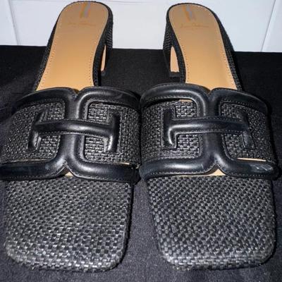 Sam Edelman Black Woven Mule Heels – Leather Upper – Women’s US 8.5M – Made in Brazil