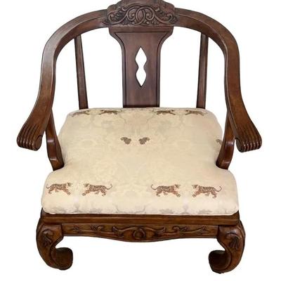 Stunning Ming Dynasty Horseshoe Back Arm Chair * Silk Fabric Depicting Tigers * Amazing! *