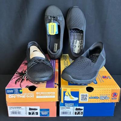 New Ladies Skechers Size 7.5 Black Slip In Casual Shoes 