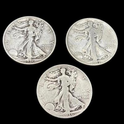 3 Silver Half Dollars * 2 - 1936 S D - 1 - 1937 No Mint Mark 