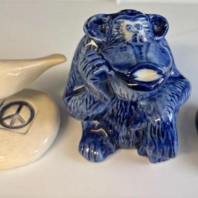 Russian Made Blue Ceramic Monkey Figurine * Decoupage Rock * Ceramic  Peace Seagull 