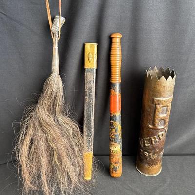 Antique Scabbard; Billy Club; Native Art & WW1 Shell Trench Art VERDUN 1914-18
