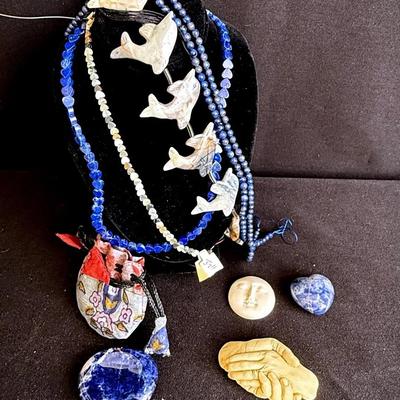 Beautiful Semi-precious Stone Dolphin & Heart Beads * Tiny Worry Stone, Hands & Moon Figurines