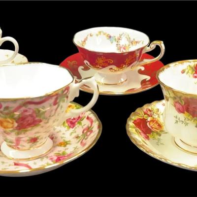 4 English Bone China Teacups And Saucers