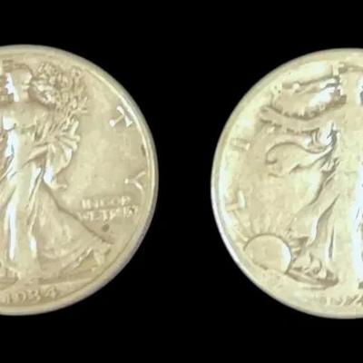 1927 & 1934 United States Walking Liberty Silver 1/2 Dollars
