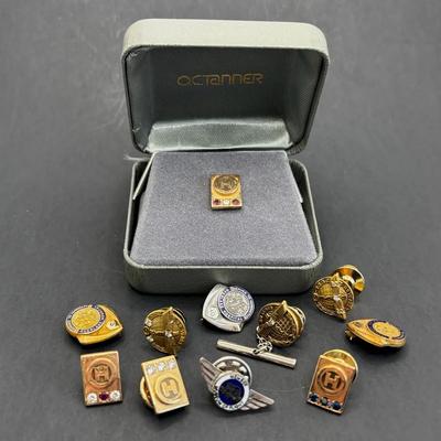 11 Boeing * Overlake Hospital 10K and 10K Filled Tested Diamond and Topaz , Ruby Service Pins 