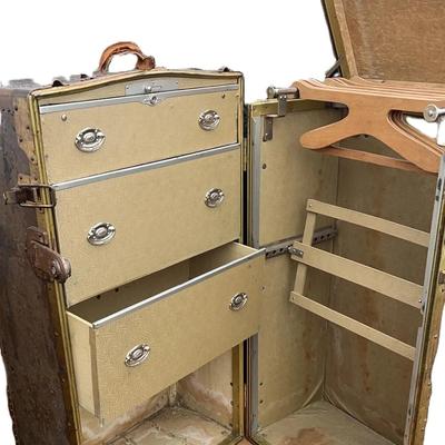 Antique Mendel Steamer Trunk with Drawers and Hangers