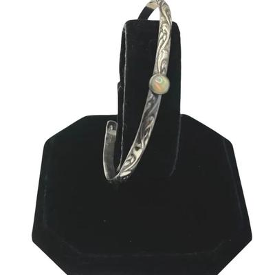 Handmade Etched Sterling Silver / Opal Cuff Bracelet 9.60g * 2.5” Adjustable 
