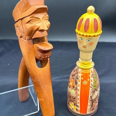 2~ Unique Vintage Wooden Nutcrackers * Bearded Captain & European Bishop? 