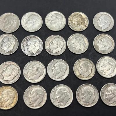 20 U.S. Coins * Silver Dimes * 1940’s - 1960’s