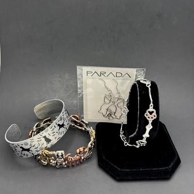 Sterling Silver Dog Paw / Bone Link Bracelet * Dog Theme Bracelets / Earrings 