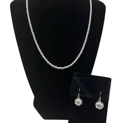 925 Sterling Silver Miabella Ball Bead Necklace * Silver Ball Earrings Daisy Details 