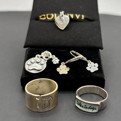 Sterling Silver Dog Theme Rings * Pierced Earrings * Charms 