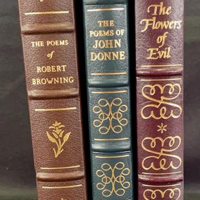3 Leather bound Vintage Books*  Poems Of Robert Browning * Flowers Of Evil* Poems Of John Dunne * 