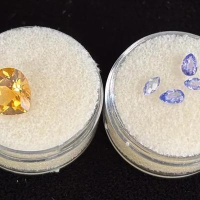 5 Loose Faceted Gemstones * 1 10mm Heart Shape Citrine * 4 Pear Shaped Tanzanite 