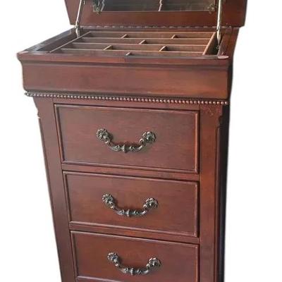 Beautiful 52” Wooden Lingerie Chest Of Drawers * Top Jewelry Storage Insert & Inner Mirror 
