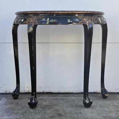 Asian Black Lacquer Demilune Table (G)